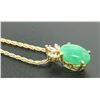 Image 8 : 18k Yellow Gold Oval Green Jade & Marquise Diamond Pendant w/ 14k Wheat Chain