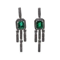 3.24 ctw Emerald and Diamond Earrings - Platinum