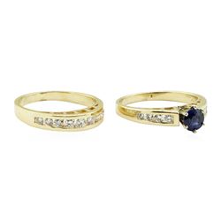 1.29 ctw Blue Sapphire and Diamond Ring Set - 14KT Yellow Gold