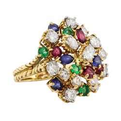 7.08 ctw Ruby, Emerald, Sapphire, and Diamond Ring - 18KT Yellow Gold and Platin