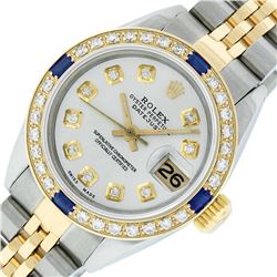 Rolex Ladies 2 Tone Silver Diamond & Sapphire Datejust Wristwatch