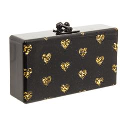 Edie Parker Black Gold Acrylic Heart Clutch