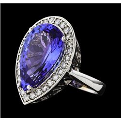 GIA Cert 11.93 ctw Tanzanite and Diamond Ring - 14KT White Gold