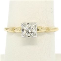 14K Yellow & White Gold Illusion Prong Set 0.25 ctw Diamond Solitaire Ring