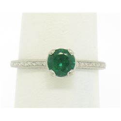 Platinum Etched Petite QUALITY .51 ctw Emerald Solitaire Ring Engagement