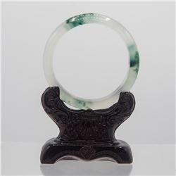 Burma Natural White Green Jadeite Carved Bangle