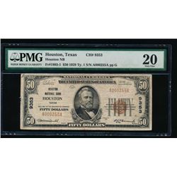 1929 $50 Houston National Bank Note PMG 20