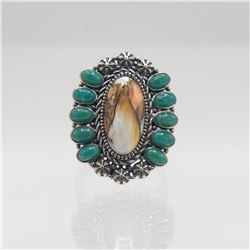 Sterling Silver 7 Ct Spiny Oyster Turquoise Ring