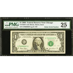 2003 $1 Super Radar Serial Federal Reserve Note PMG 25