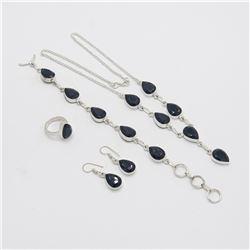 Lab Created Outstanding 4 Piece Black Spinel Jewelry Set