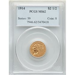 1914 $2.5 Indian Head Quarter Eagle Coin PCGS MS62