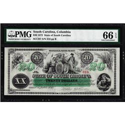 1872 $20 State of South Carolina Revenue Bond Obsolete Note PMG Gem Uncirculated 66EPQ