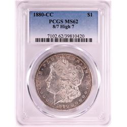 1880-CC 8/7 High 7 $1 Morgan Silver Dollar Coin PCGS MS62