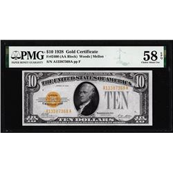 1928 $10 Gold Certificate Note Fr.2400 PMG Choice About Uncirculated 58EPQ