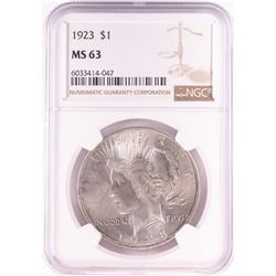 1923 $1 Peace Silver Dollar Coin NGC MS63