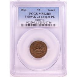 1863 NY 'Time is Money' Hussey's Locomotive Civil War Token PCGS MS62BN Copper
