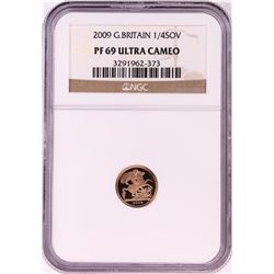 2009 Great Britain 1/4 Sovereign Proof Gold Coin NGC PF69 Ultra Cameo