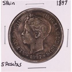 1897 Spain 5 Pesetas Silver Coin