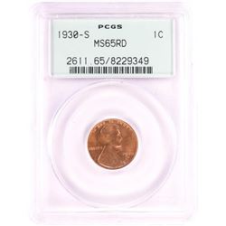 1930-S Lincoln Wheat Cent Coin PCGS MS65RD Old Green Holder