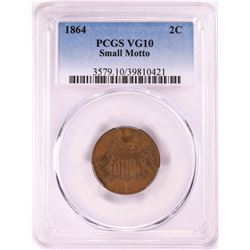 1864 Small Motto Two Cent Piece Coin PCGS VG10