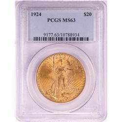 1924 $20 St. Gaudens Double Eagle Gold Coin PCGS MS63