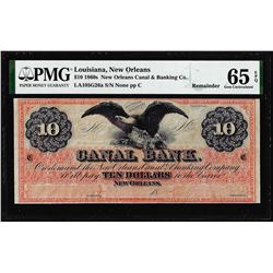 1860's $10 New Orleans Canal & Banking Co. Obsolete Note PMG Gem Uncirculated 65EPQ