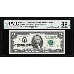 1995 $2 Federal Reserve Note PMG Superb Gem Uncirculated 68EPQ Courtesy Autograph
