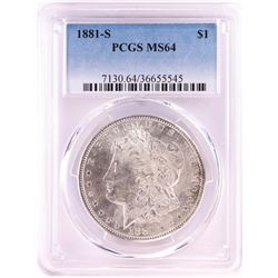 1881-S $1 Morgan Silver Dollar Coin PCGS MS64 Nice Toning