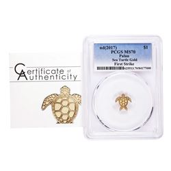 2017 $1 Palau Sea Turtle Gold Coin PCGS MS70 First Strike w/ COA