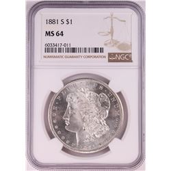 1881-S $1 Morgan Silver Dollar Coin NGC MS64