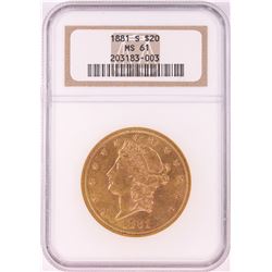 1881-S $20 Liberty Head Double Eagle Gold Coin NGC MS61