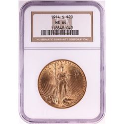 1914-S $20 St. Gaudens Double Eagle Gold Coin NGC MS64