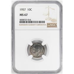 1957 Roosevelt Dime Coin NGC MS67