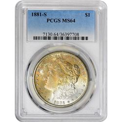 1881-S $1 Morgan Silver Dollar Coin PCGS MS64 Amazing Toning