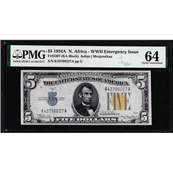 1934A $5 North Africa WWII Emergency Silver Certificate Note PMG Ch. Uncirculated 64