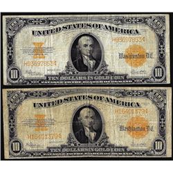 Lot of (2) 1922 $10 Gold Certificate Notes