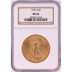 1924 $20 St. Gaudens Double Eagle Coin NGC MS64