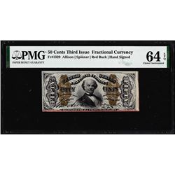 1863 Fifty Cents Third Issue Fractional Note Fr.1329 PMG Choice Uncirculated 64EPQ