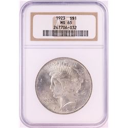1923 $1 Peace Silver Dollar Coin NGC MS65