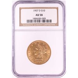 1907-D $10 Liberty Head Eagle Gold Coin NGC AU58