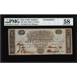 1810's $10 Bank of Auburn NY "Counterfeit" Obsolete Note PMG Ch. About Uncirculated 58