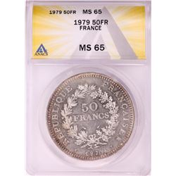 1979 France 50 Francs Hercules Silver Coin ANACS MS65