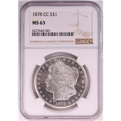 1878-CC $1 Morgan Silver Dollar Coin NGC MS63