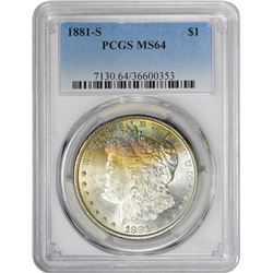 1881-S $1 Morgan Silver Dollar Coin PCGS MS64 Amazing Toning