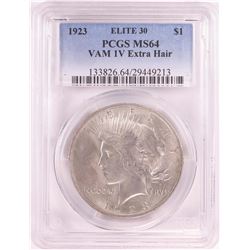 1923 $1 Peace Silver Dollar Coin PCGS MS64 VAM 1V Extra Hair Elite 30
