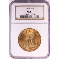 1924 $20 St. Gaudens Double Eagle Gold Coin NGC MS64