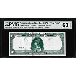 1929 10 Unit American Bank Note Co. "Test Note" PMG Choice Uncirculated 63EPQ