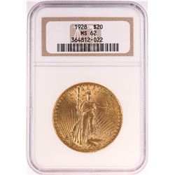 1928 $20 St. Gaudens Double Eagle Gold Coin NGC MS62