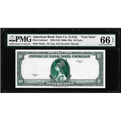 1929 10 Unit American Bank Note Co. "Test Note" PMG Gem Uncirculated 66EPQ
