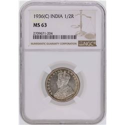1936(C) India 1/2 Rupee Coin NGC MS63
